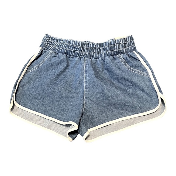 Cello The High Rise Vintage 2” Track Shorts Blue Chambray White Trim Retro Small - Picture 1 of 3